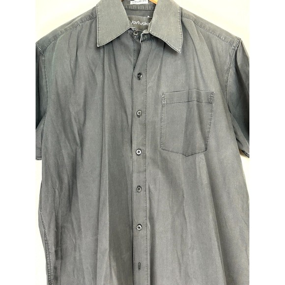 Substudio Shirt Mens Large Button Down Stretch Gray Cotton Spandex Short Sleeve - Picture 2 of 11